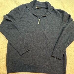 Men's Blue Half-Zip Sweater. | Size XL | 100% MERINO Wool